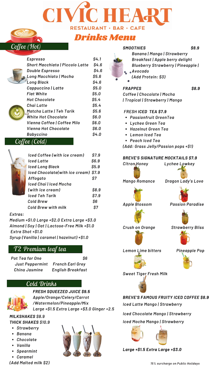 Menu, Civic Heart Restaurant Bar and Cafe