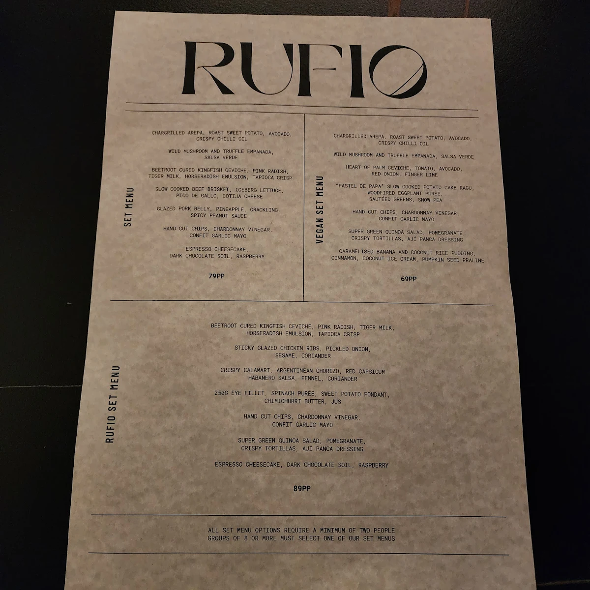 Menu, Rufio