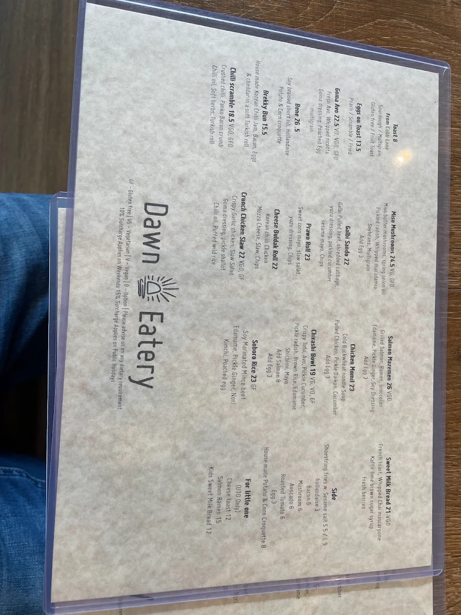 Menu, Dawn Eatery