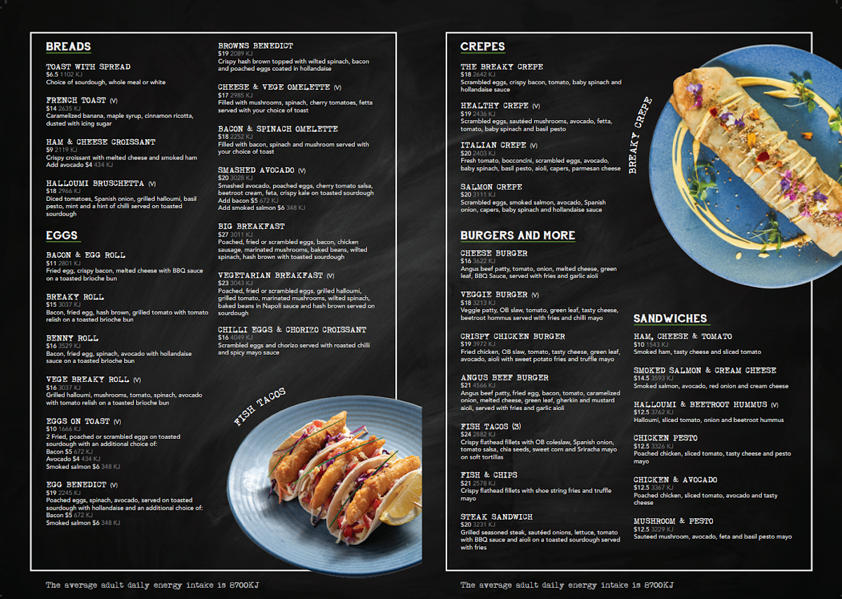 Menu, Oliver Brown Bowral