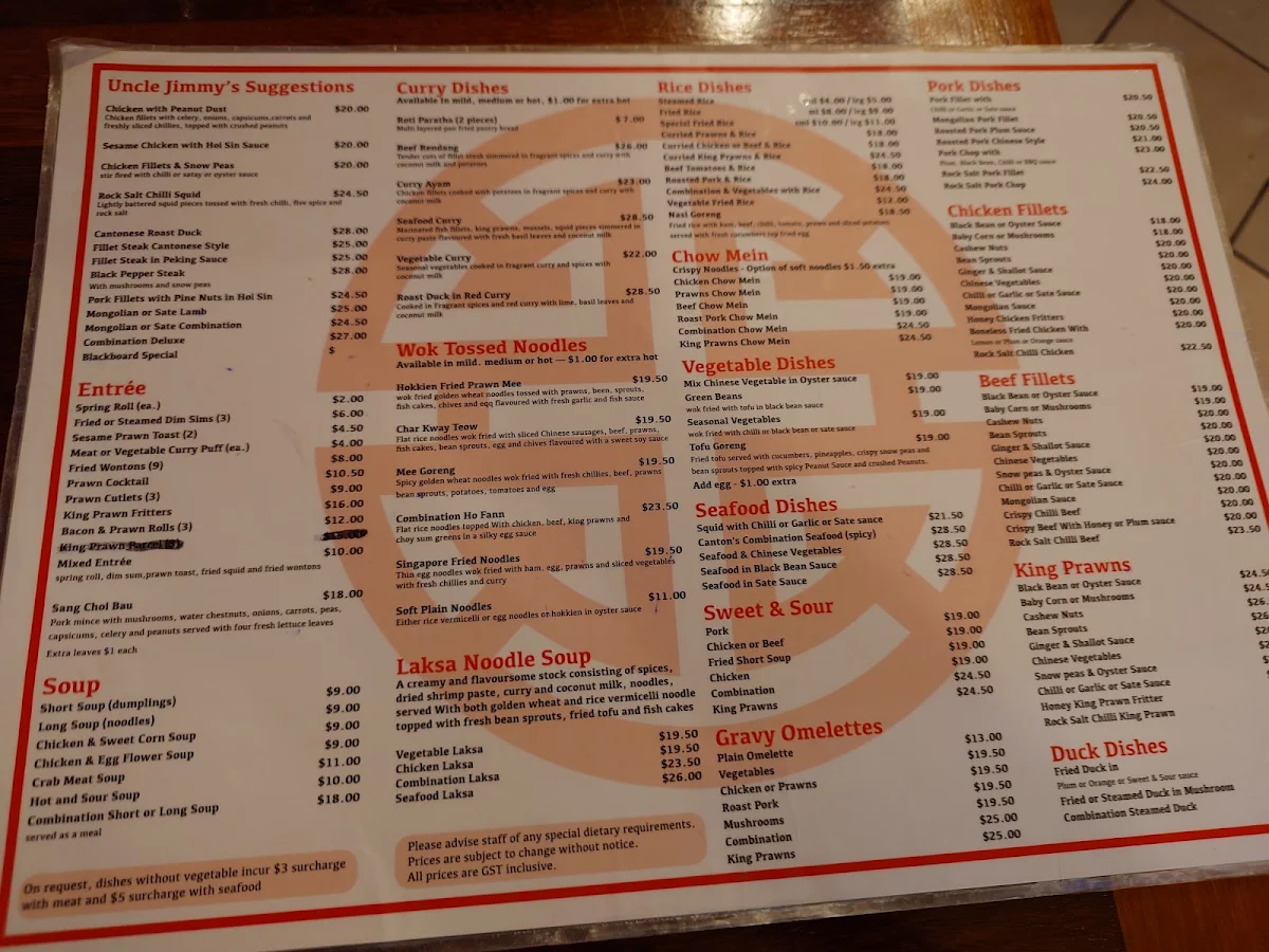 Menu, Canton Chinese Restaurant
