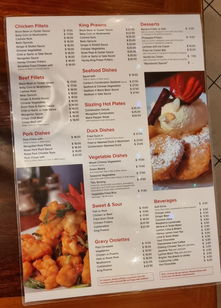 Menu, Canton Chinese Restaurant