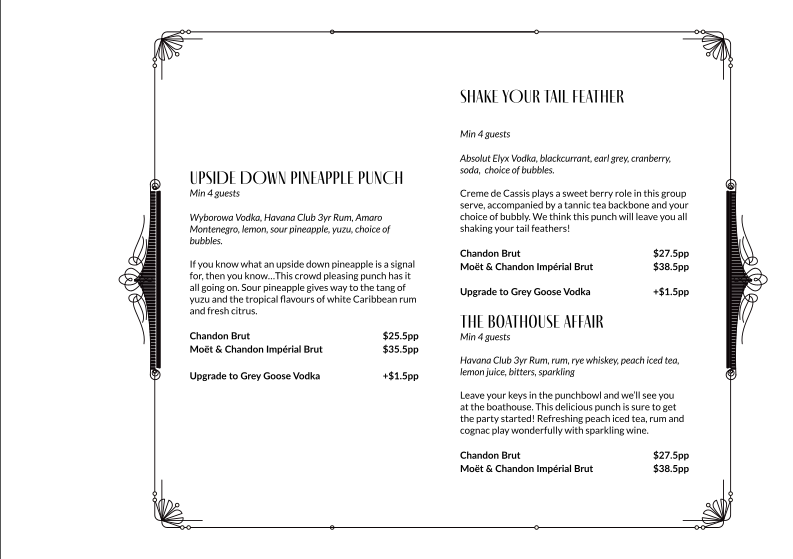 Menu, Nick and Nora's Melbourne