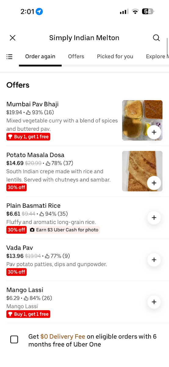 Menu, Simply Indian Melton