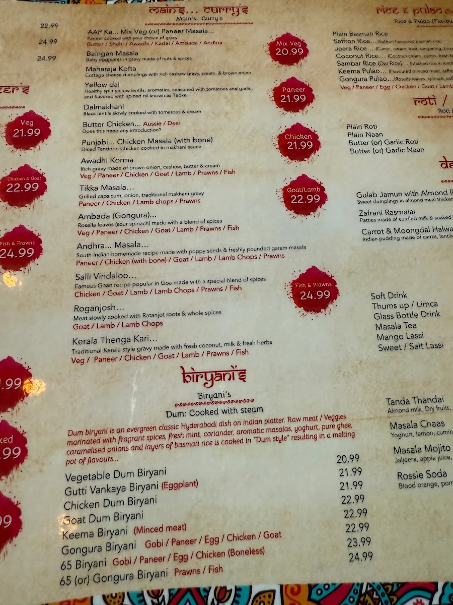 Menu, Simply Indian Melton