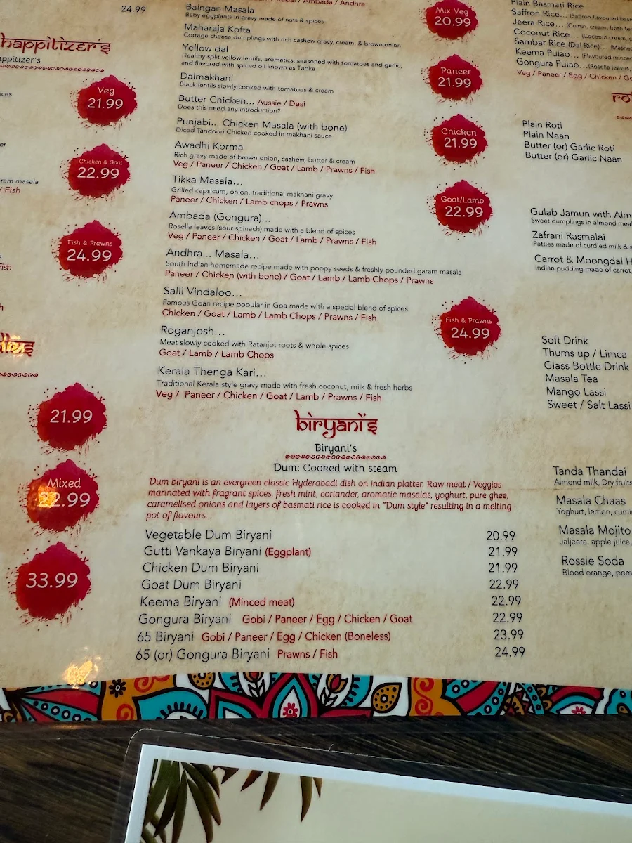 Menu, Simply Indian Melton