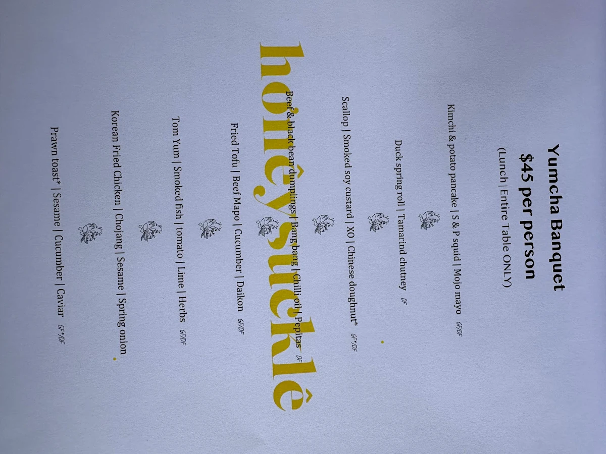 Menu, Honeysuckle Restaurant