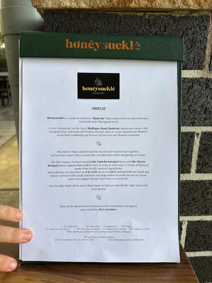 Menu, Honeysuckle Restaurant