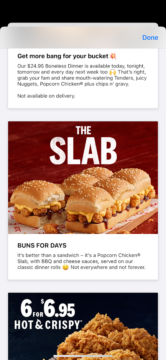 Menu, KFC Butler