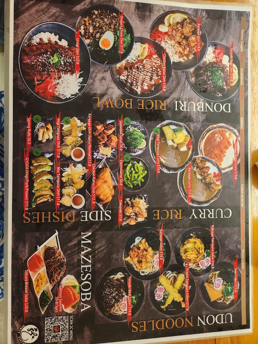 Menu, Ramen Dragon