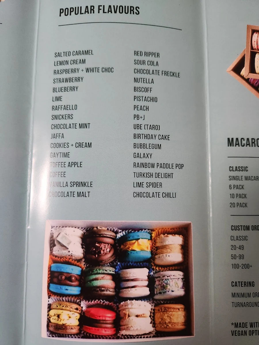 Menu, The Macaron Bar Adelaide