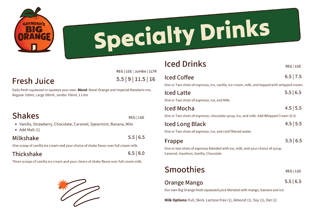 Menu, Gayndah's Big Orange