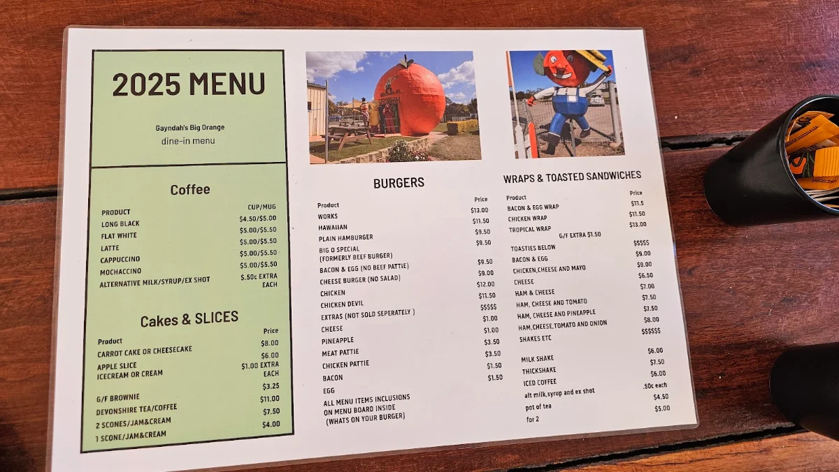 Menu, Gayndah's Big Orange