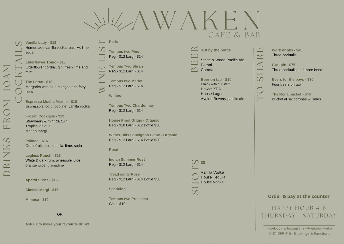 Menu, Awaken Avalon