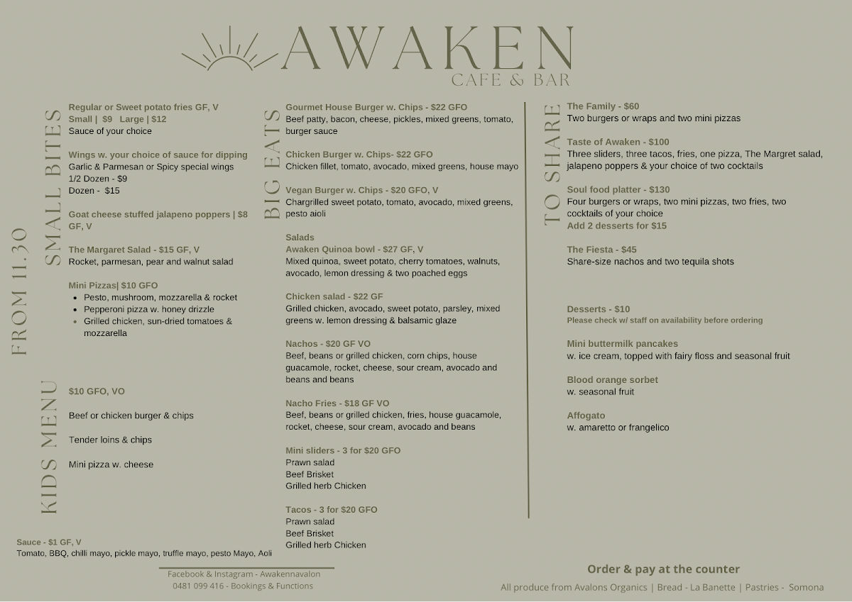 Menu, Awaken Avalon