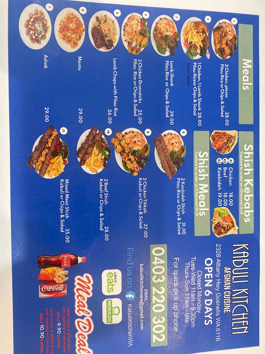 Menu, Kabuli Kitchen