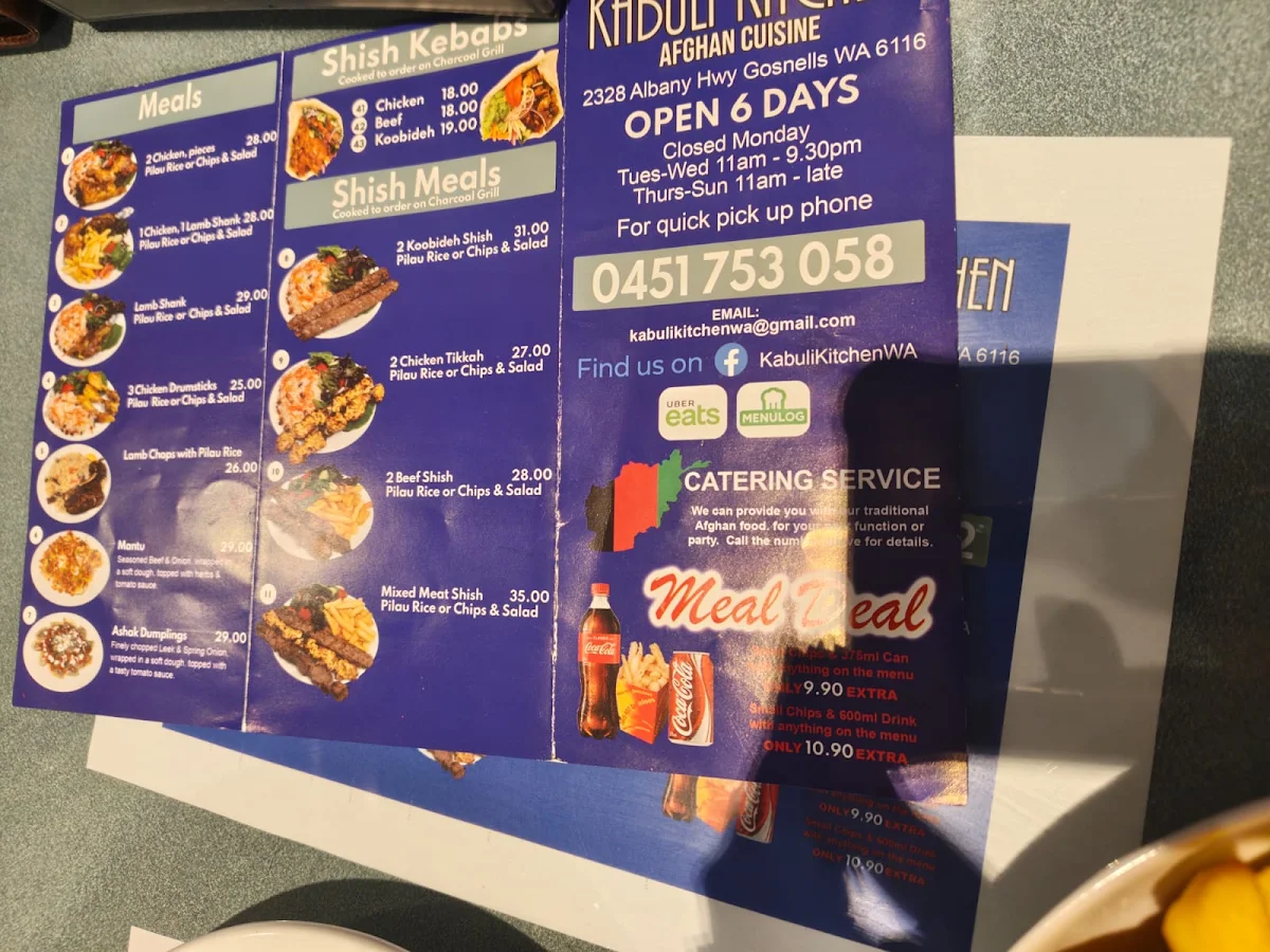 Menu, Kabuli Kitchen