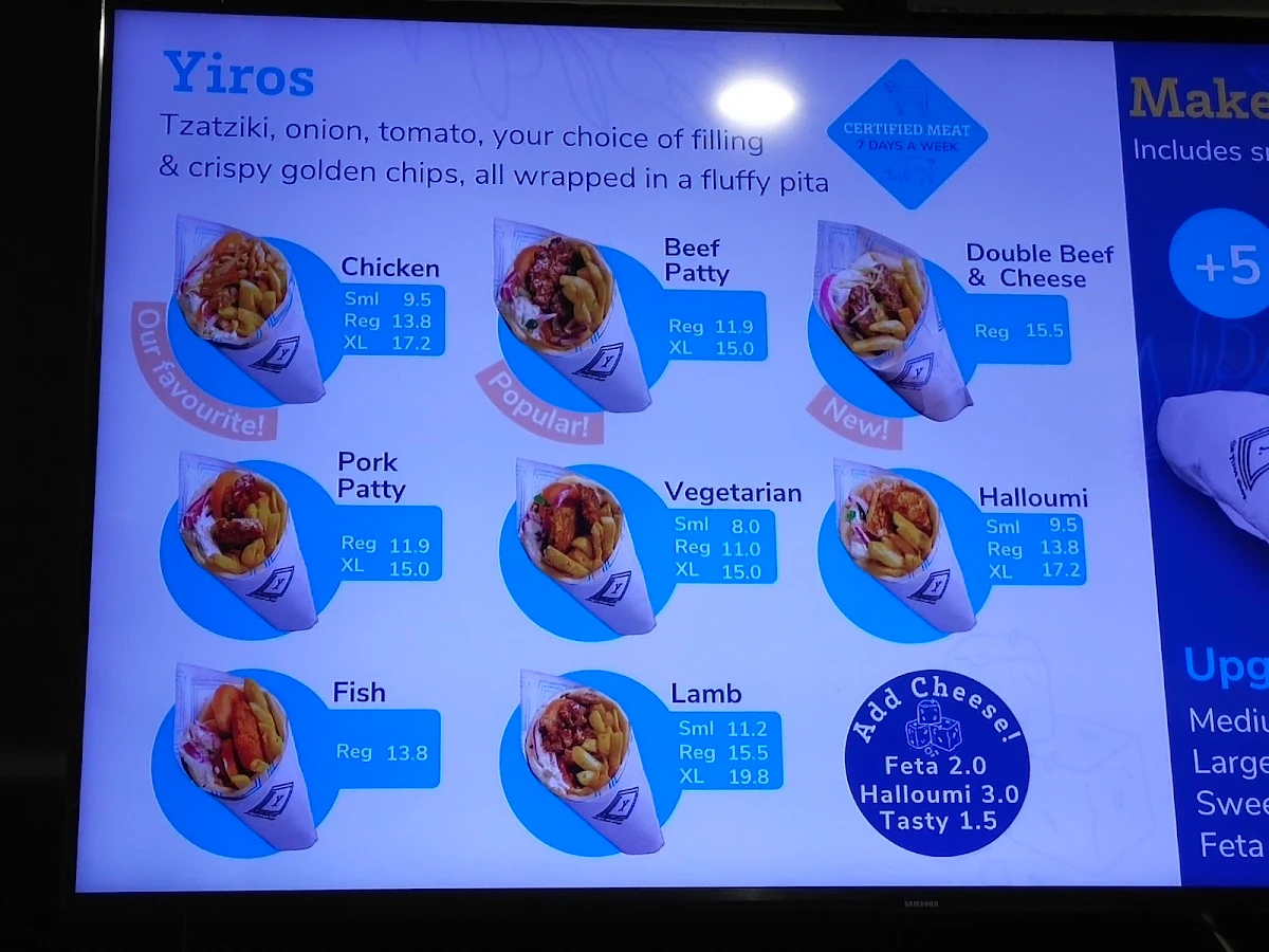Menu, The Yiros Shop - South Brisbane