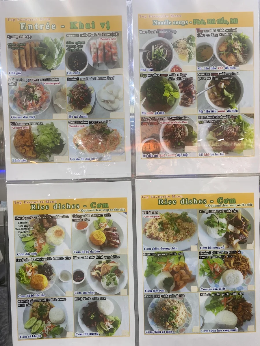 Menu, My Canh Restaurant