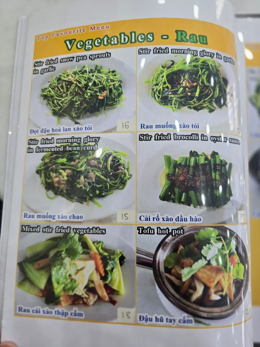 Menu, My Canh Restaurant