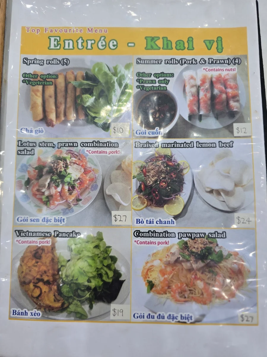 Menu, My Canh Restaurant
