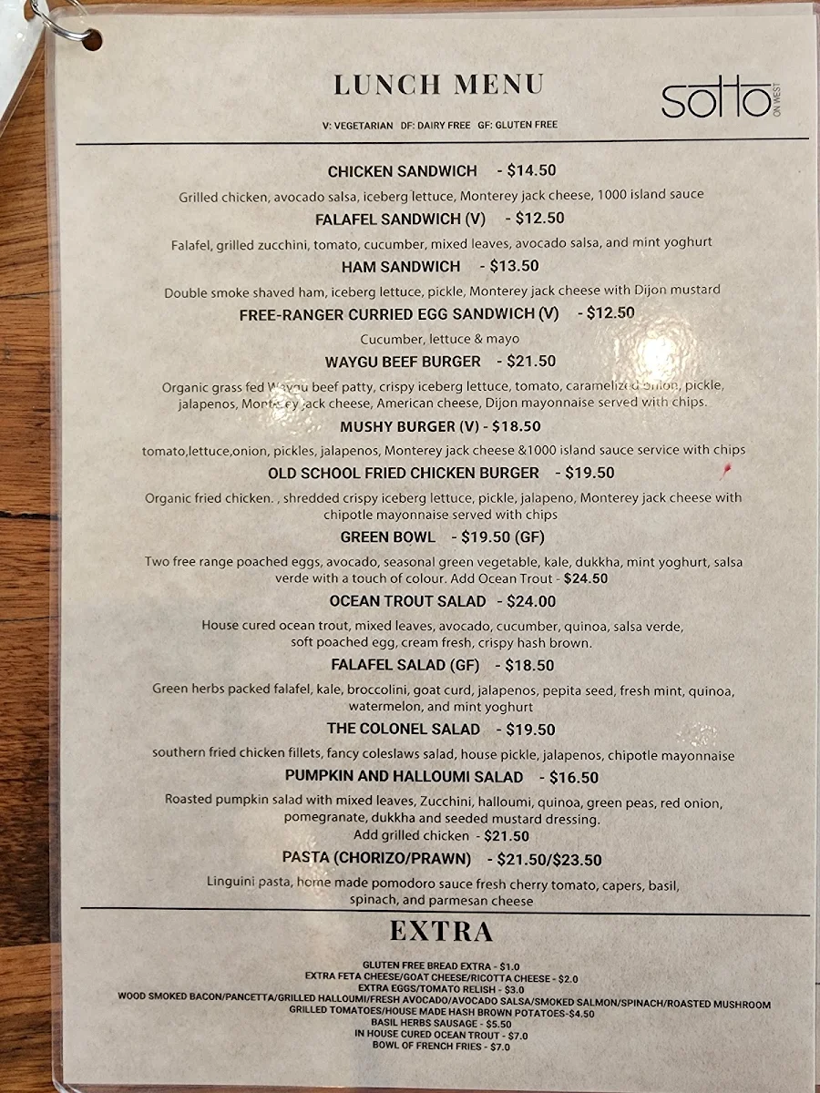 Menu, Sotto On West