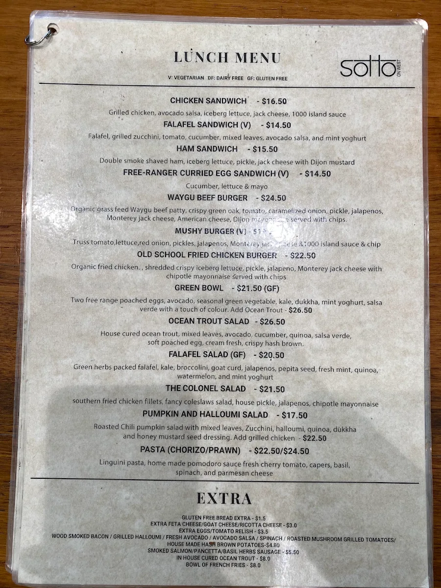 Menu, Sotto On West