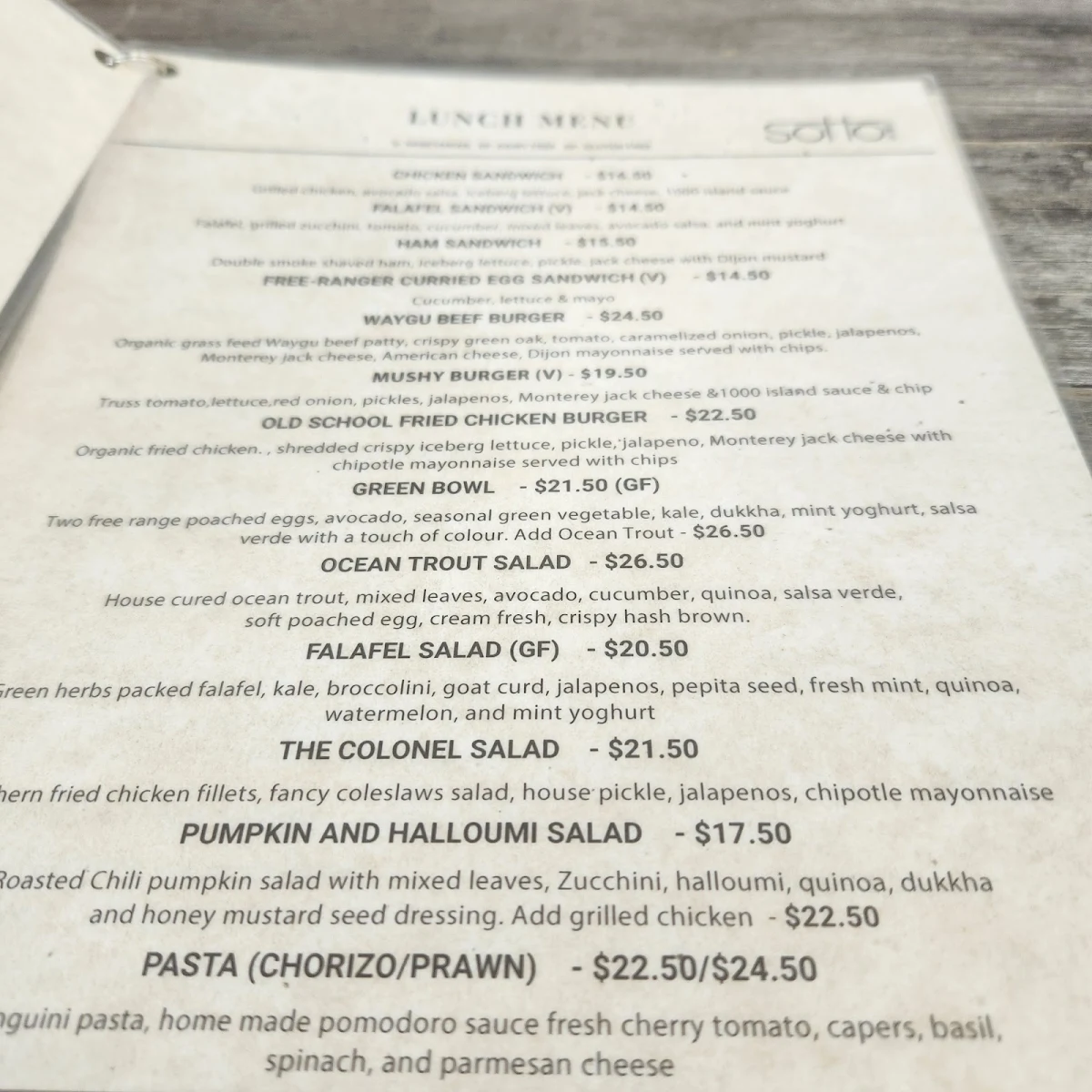Menu, Sotto On West