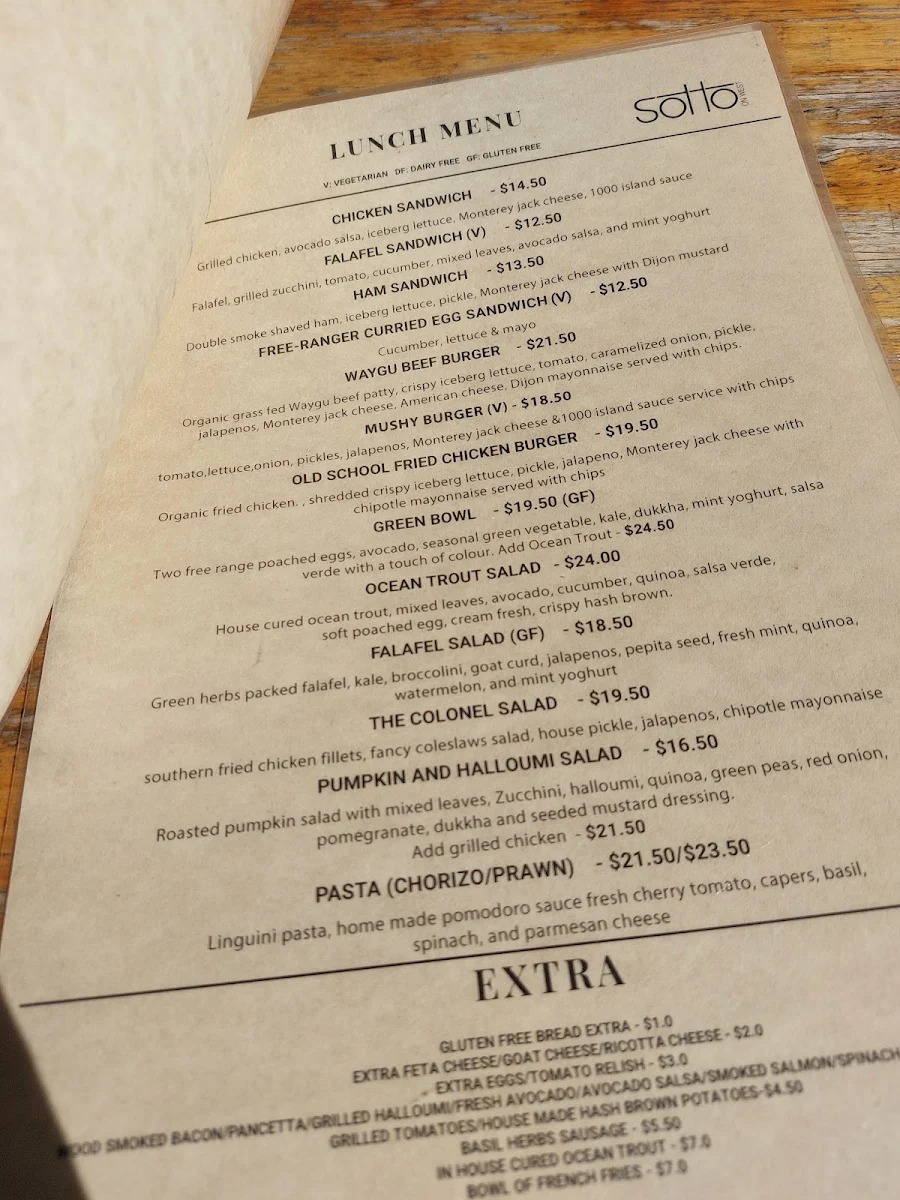 Menu, Sotto On West