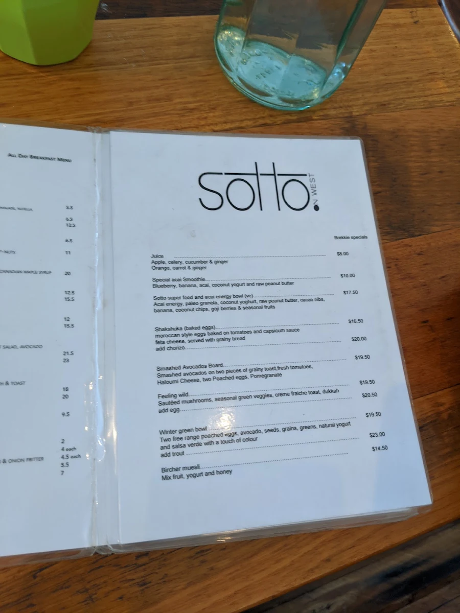 Menu, Sotto On West