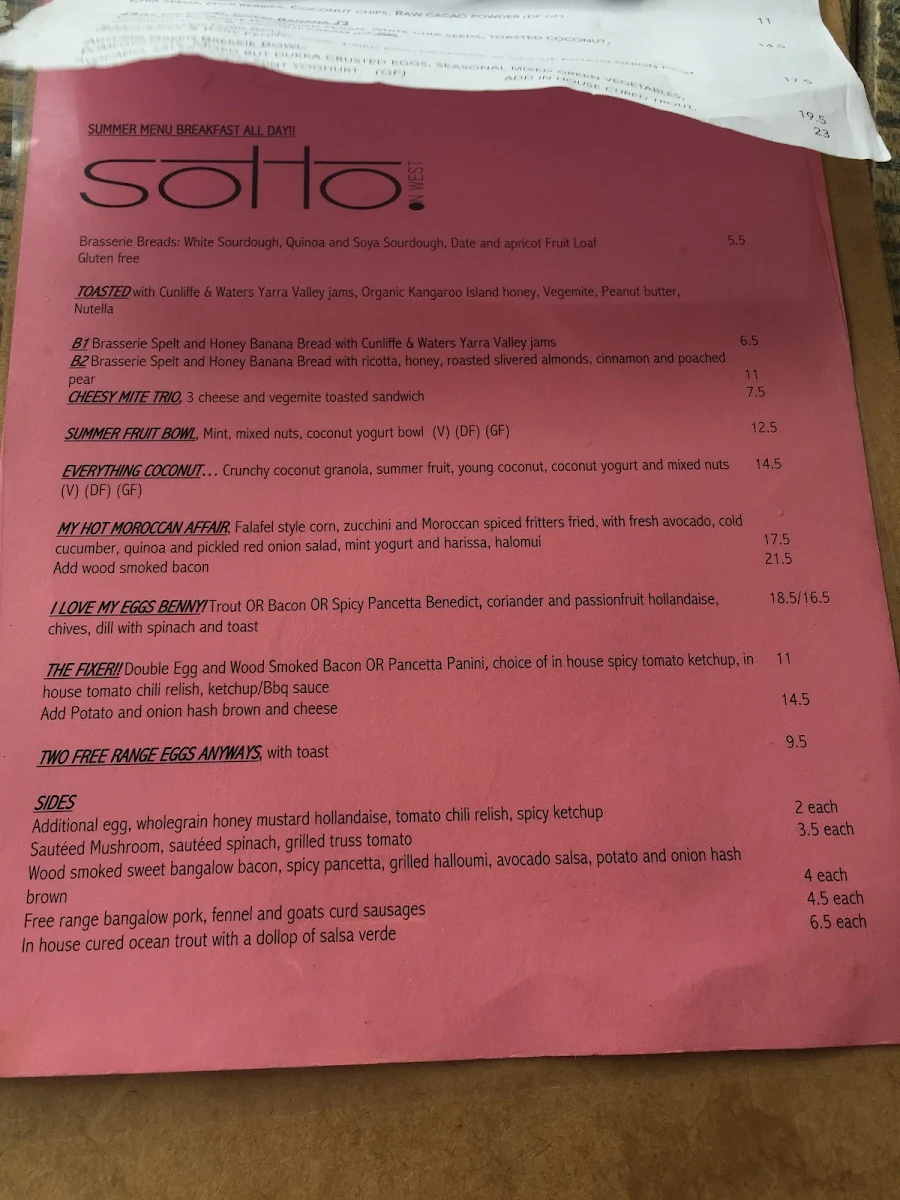 Menu, Sotto On West