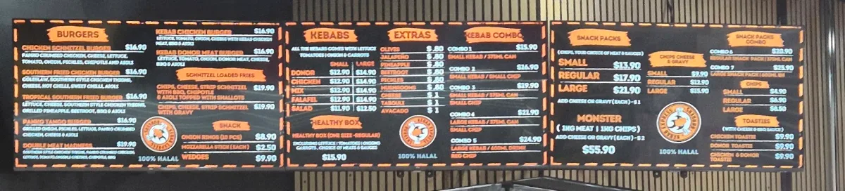 Menu, Kebab Express Hermit Park