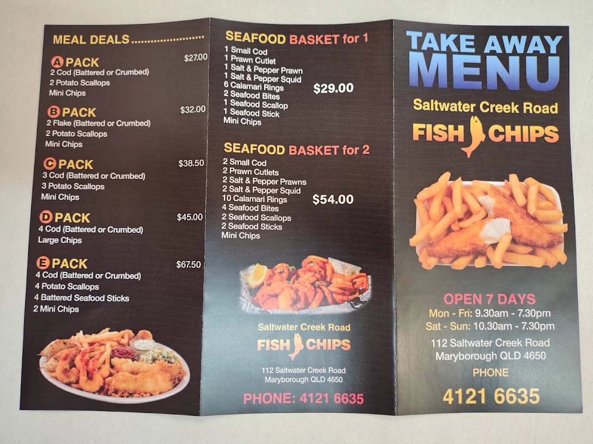 Menu, Creek Road Fish & Chips
