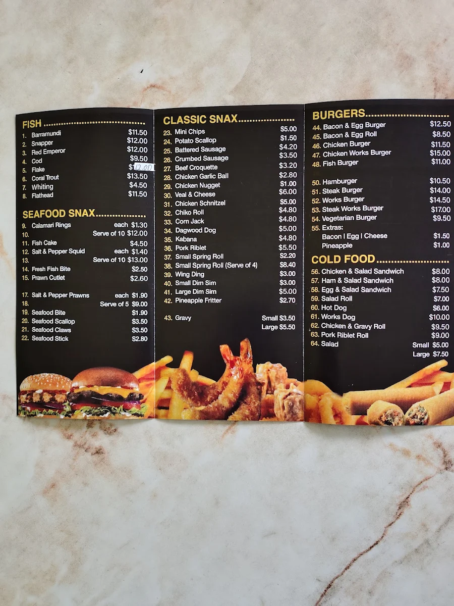Menu, Creek Road Fish & Chips