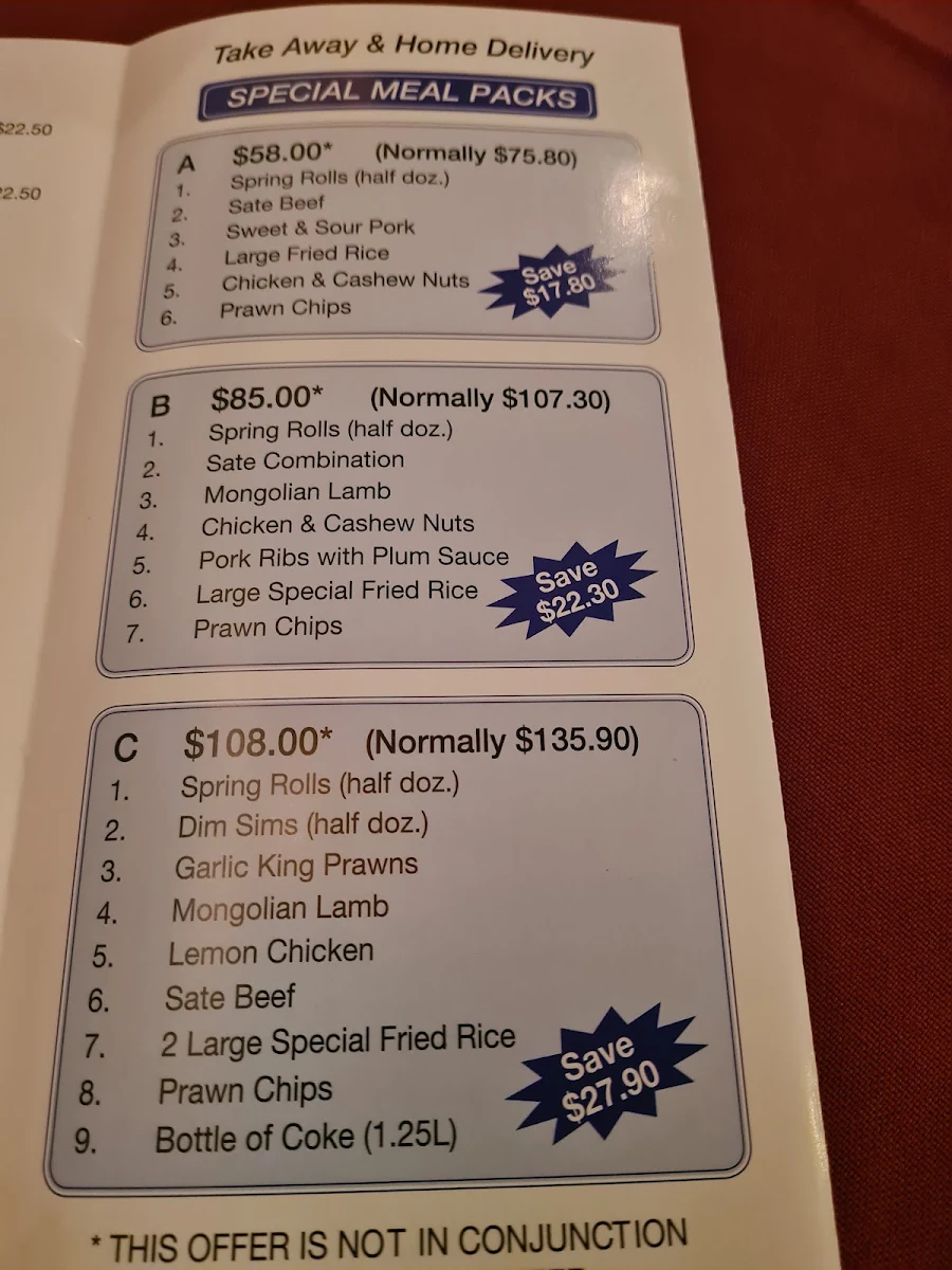 Menu, Penrith Chinese