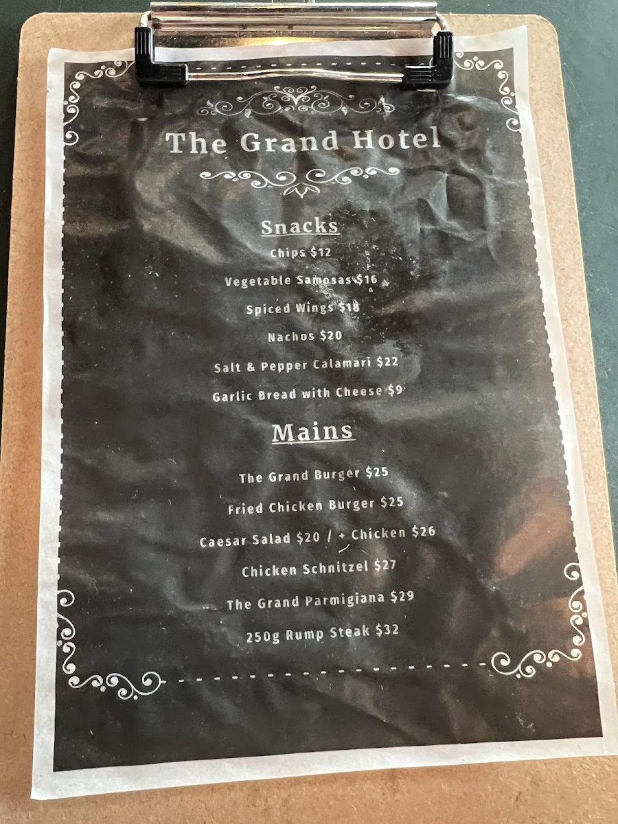 Menu, The Grand Hotel