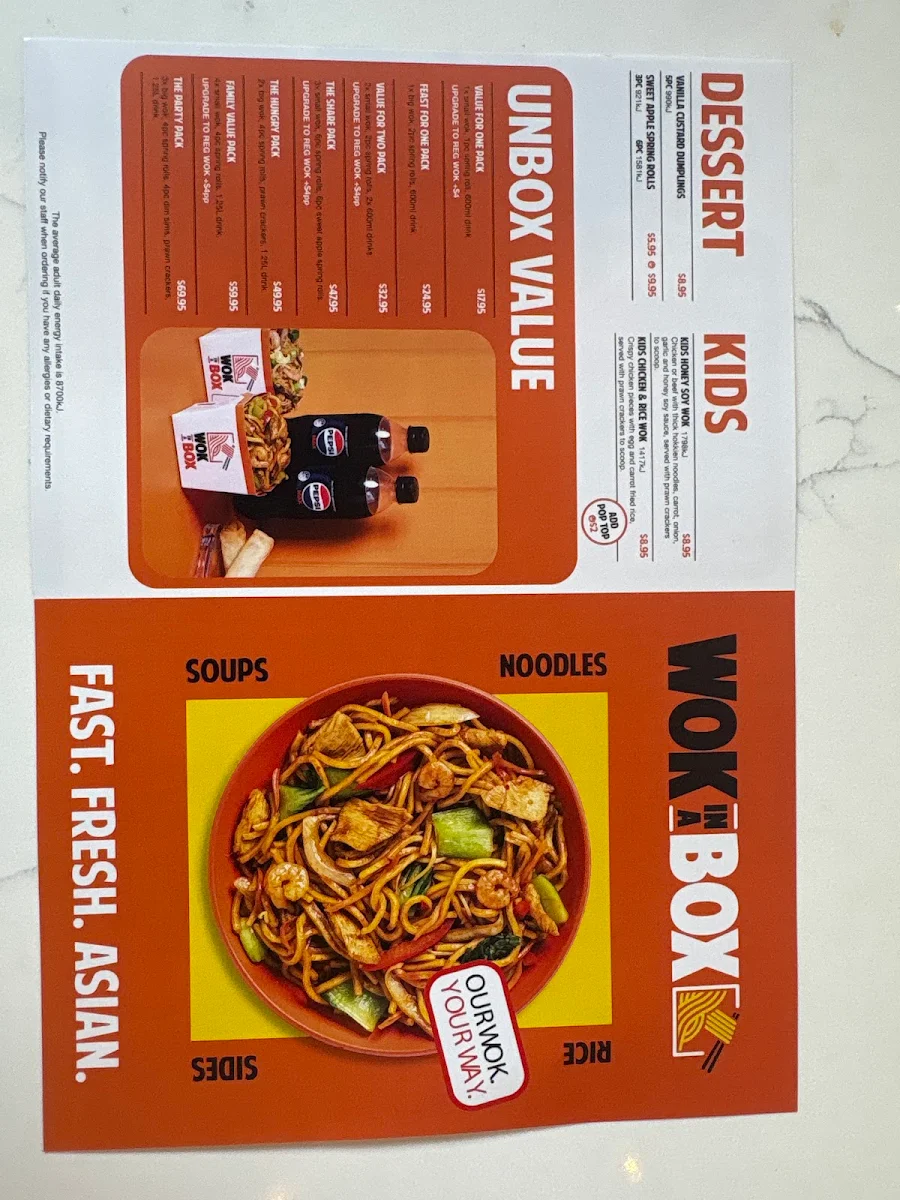 Menu, Wokinabox Strathalbyn