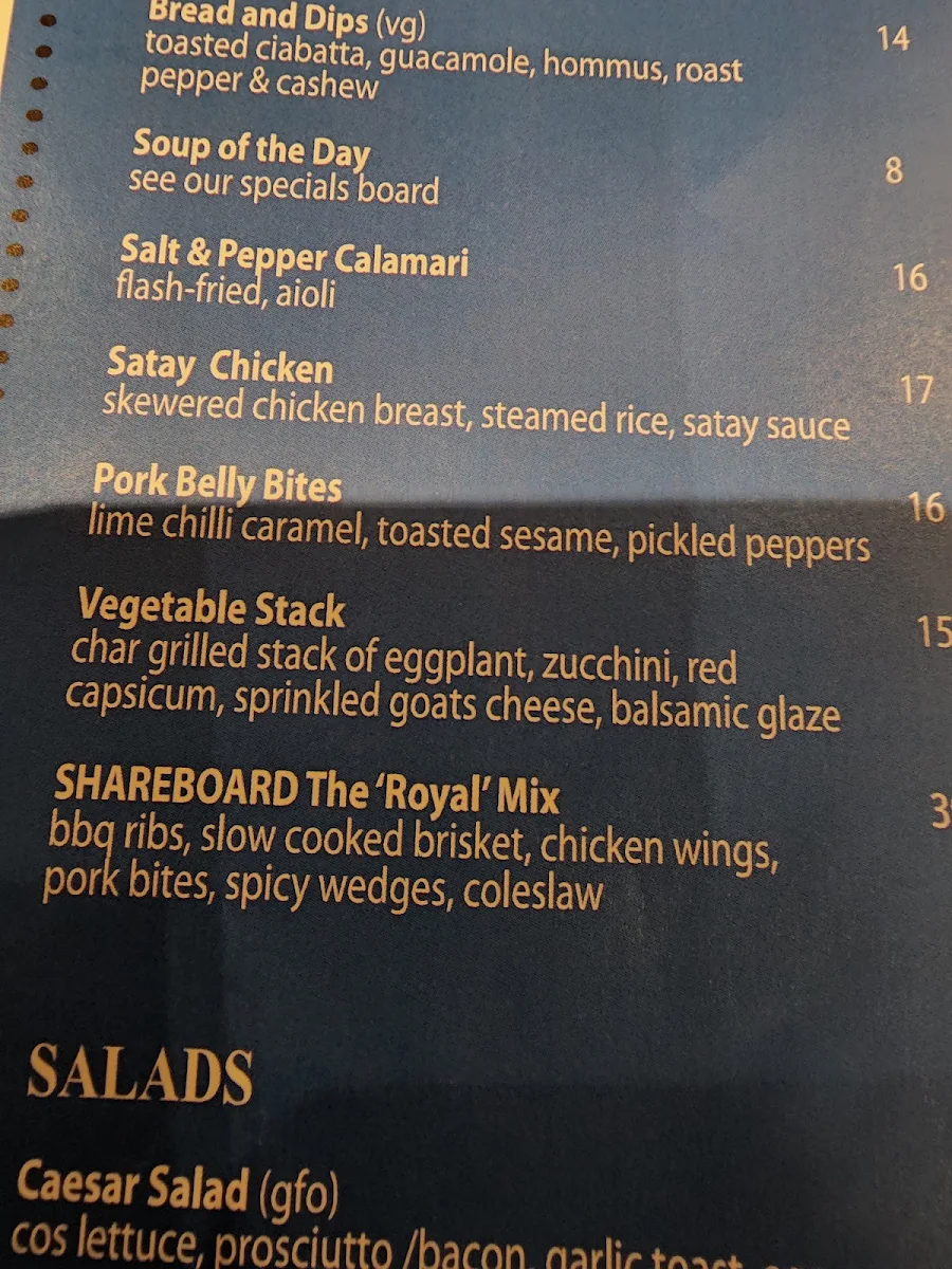 Menu, Royal Hotel