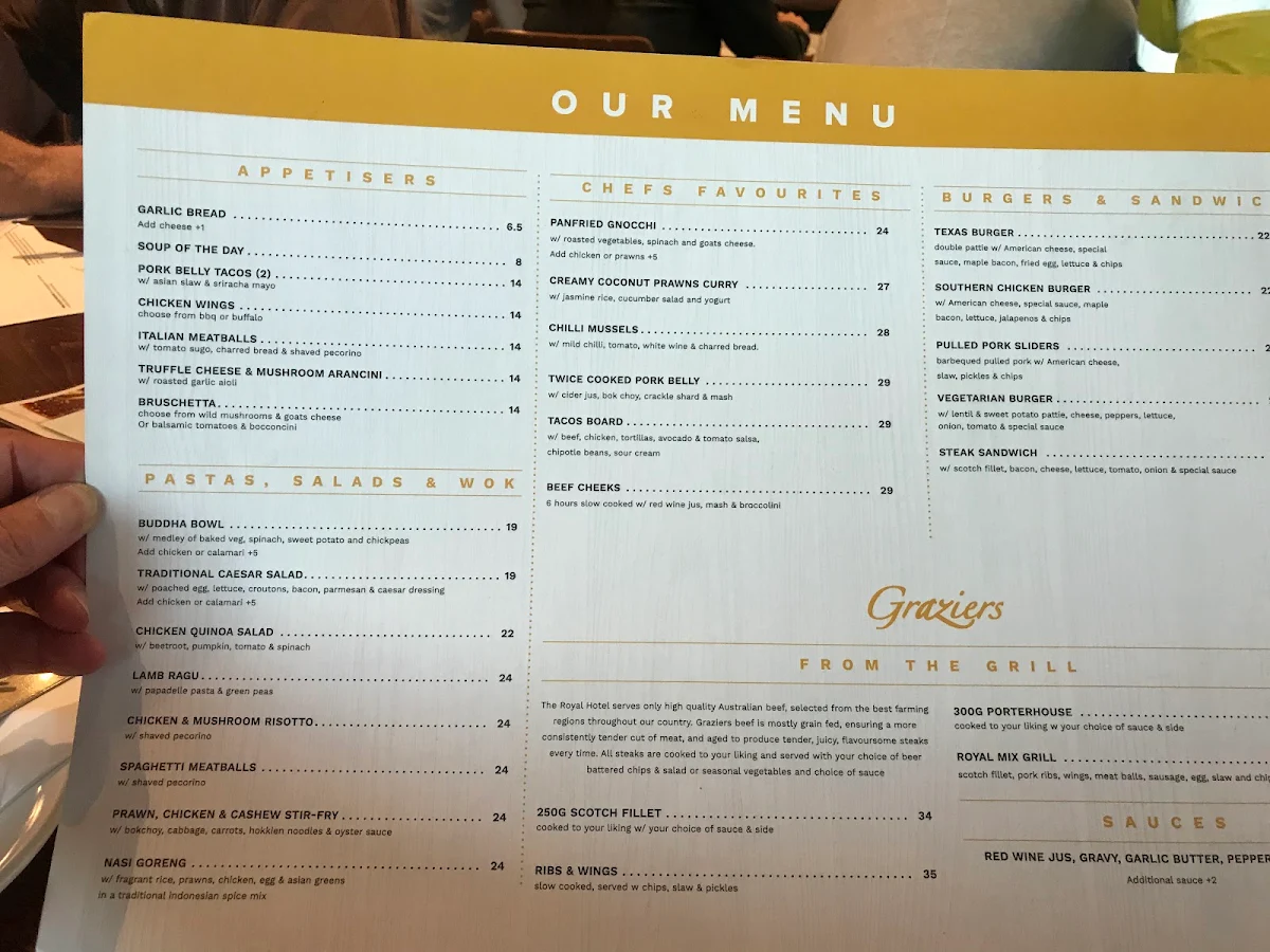 Menu, Royal Hotel