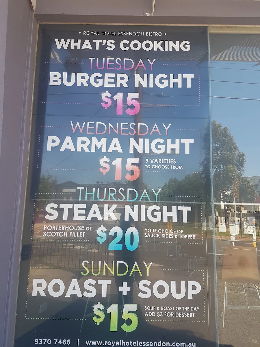 Menu, Royal Hotel