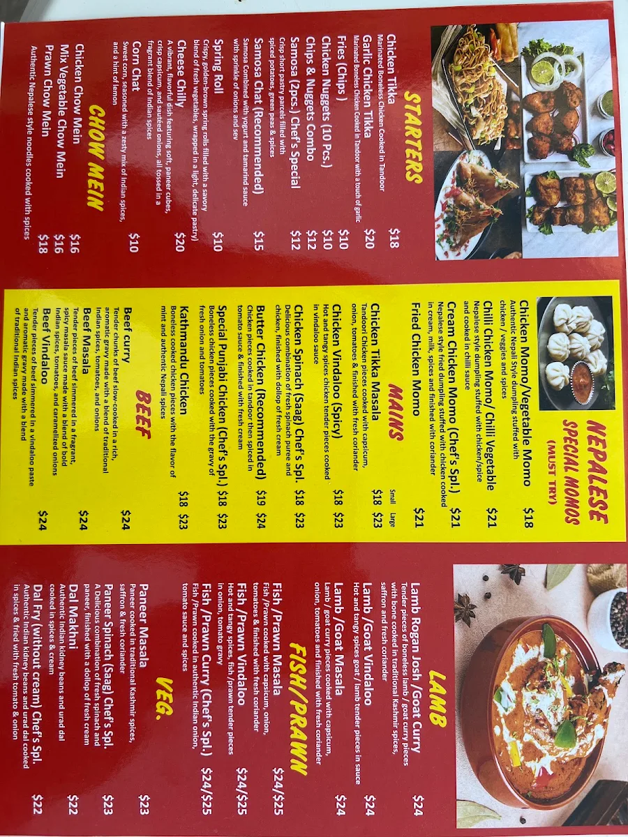 Menu, Kooweerup Indian Restaurant