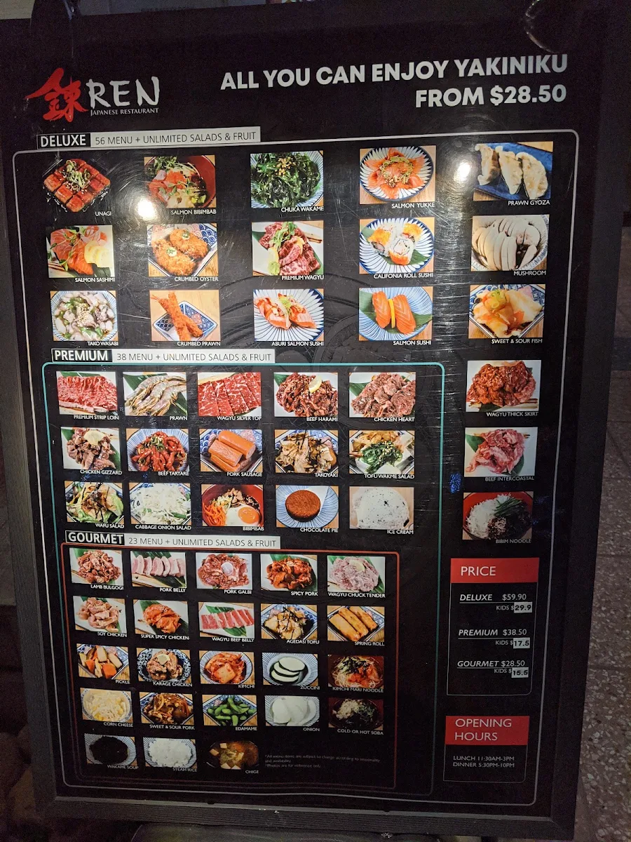 Menu, Ren Yakiniku Japanese Charcoal BBQ