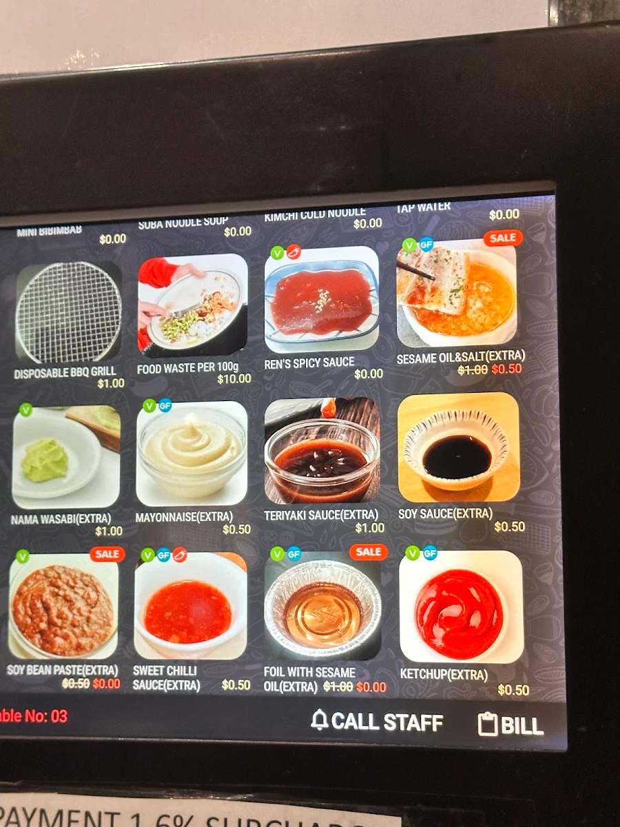 Menu, Ren Yakiniku Japanese Charcoal BBQ