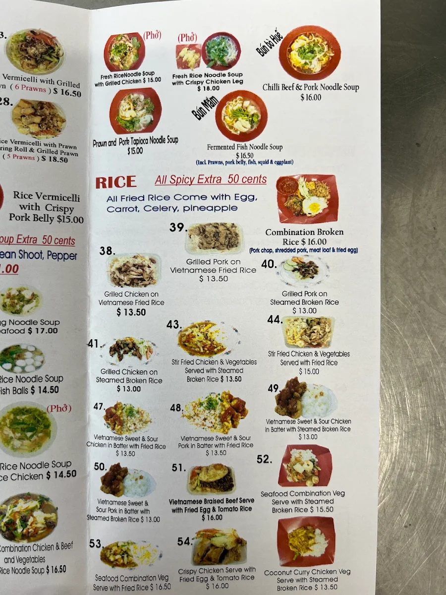 Menu, Watton Vietnamese Takeaway