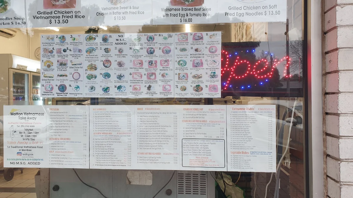 Menu, Watton Vietnamese Takeaway