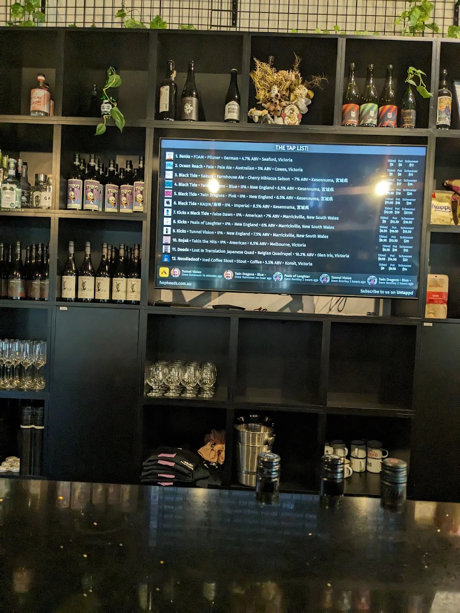Menu, Hopheads Yarraville