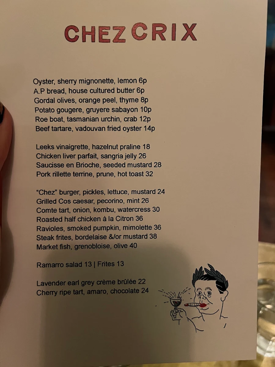 Menu, Chez Crix