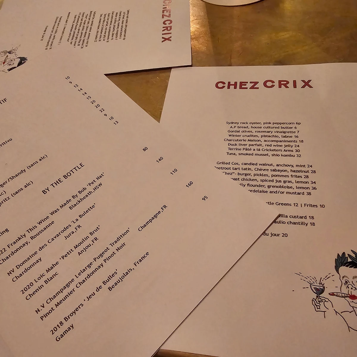 Menu, Chez Crix