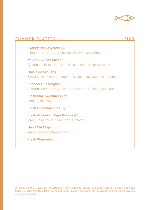 Menu, The Kingfish