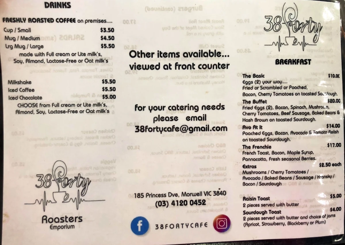 Menu, 38forty